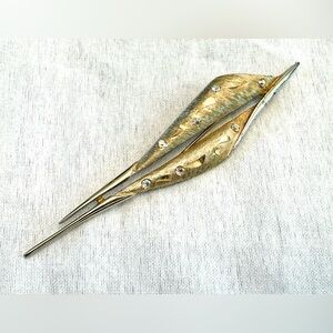 Mid Century Gold-Tone Leaf Brooch with Crystal Accents - Women Jewelry